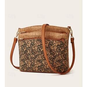 Natural Cork Crossbody/Shoulder Bag with Paisley Flower Print